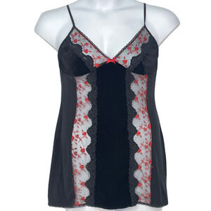 3/$20 In Bloom by Jonquil Sz S Black Velvet Lace  Red Roses Chemise Boudoir